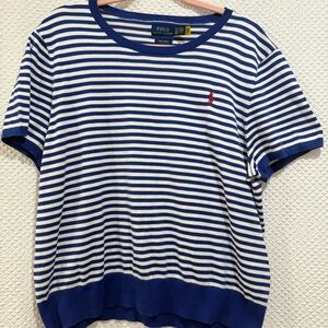 Polo Ralph Lauren Blue and White Striped Lightweight Sweater 100% Pima Cotton